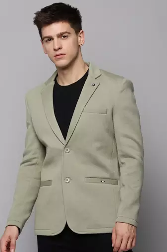 Men's Notched Lapel Olive Solid Blazer