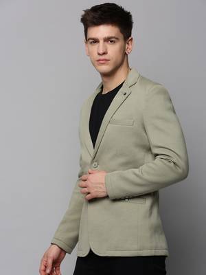 Men's Notched Lapel Olive Solid Blazer 3
