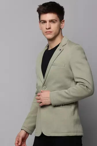 Men's Notched Lapel Olive Solid Blazer