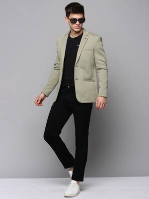 Men's Notched Lapel Olive Solid Blazer 5