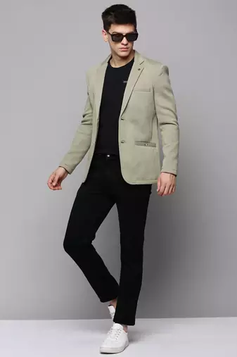 Men's Notched Lapel Olive Solid Blazer