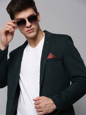 Men's Notched Lapel Green Solid Blazer 1