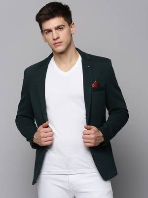 Men's Notched Lapel Green Solid Blazer 2