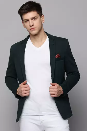 Men's Notched Lapel Green Solid Blazer
