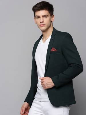 Men's Notched Lapel Green Solid Blazer 3