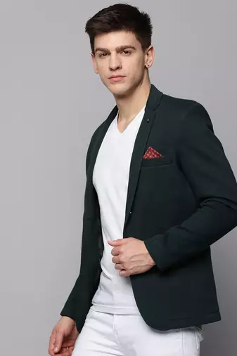 Men's Notched Lapel Green Solid Blazer