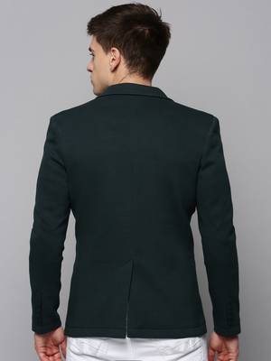 Men's Notched Lapel Green Solid Blazer 4