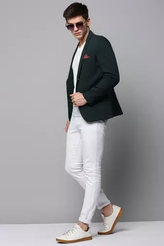 Men's Notched Lapel Green Solid Blazer