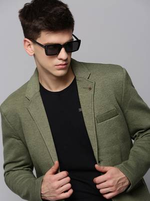 SHOWOFF Men's Notched Lapel Green Solid Blazer 1