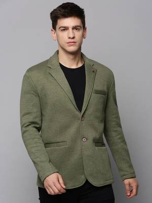 SHOWOFF Men's Notched Lapel Green Solid Blazer 2
