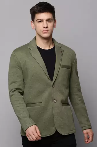 SHOWOFF Men's Notched Lapel Green Solid Blazer