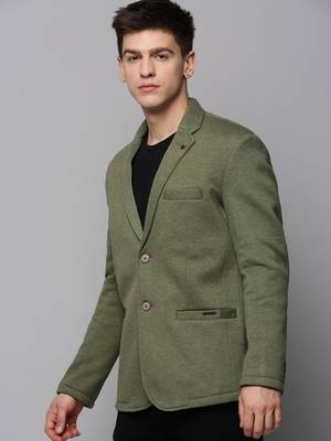 SHOWOFF Men's Notched Lapel Green Solid Blazer 3