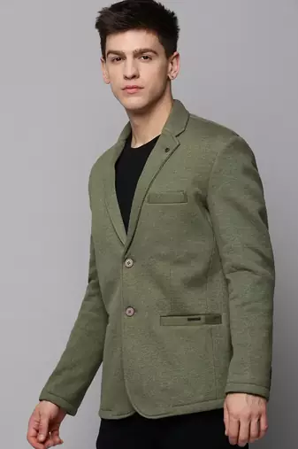 SHOWOFF Men's Notched Lapel Green Solid Blazer