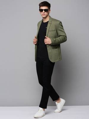 SHOWOFF Men's Notched Lapel Green Solid Blazer 5
