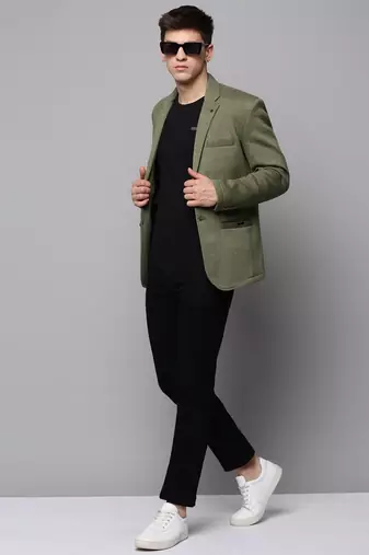 SHOWOFF Men's Notched Lapel Green Solid Blazer