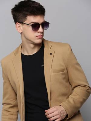 Men's Notched Lapel Khaki Solid Blazer 1