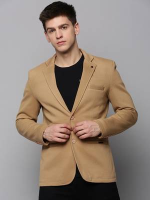 Men's Notched Lapel Khaki Solid Blazer 2