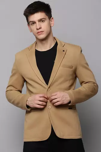 Men's Notched Lapel Khaki Solid Blazer