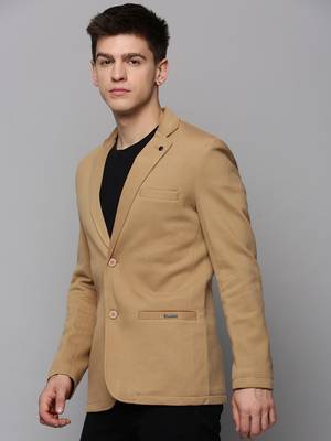 Men's Notched Lapel Khaki Solid Blazer 3