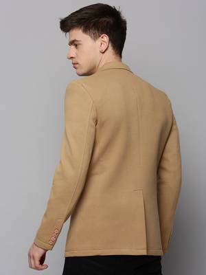 Men's Notched Lapel Khaki Solid Blazer 4