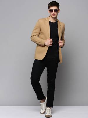 Men's Notched Lapel Khaki Solid Blazer 5