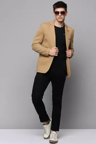 Men's Notched Lapel Khaki Solid Blazer