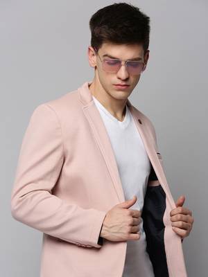 Men's Notched Lapel Solid Pink Open Front Blazer 1