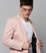 Men's Notched Lapel Solid Pink Open Front Blazer