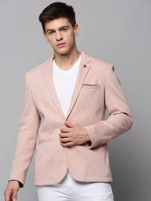 Men's Notched Lapel Solid Pink Open Front Blazer 2
