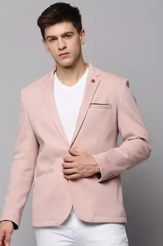 Men's Notched Lapel Solid Pink Open Front Blazer