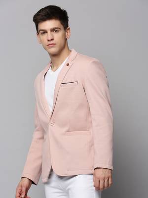 Men's Notched Lapel Solid Pink Open Front Blazer 3