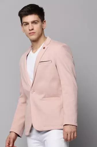 Men's Notched Lapel Solid Pink Open Front Blazer