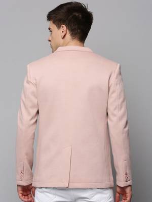 Men's Notched Lapel Solid Pink Open Front Blazer 4