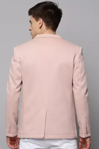 Men's Notched Lapel Solid Pink Open Front Blazer