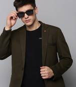 Men's Notched Lapel Solid Olive Open Front Blazer