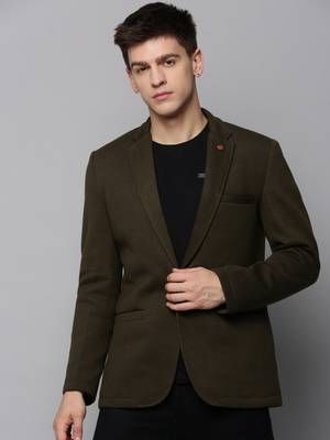 Men's Notched Lapel Solid Olive Open Front Blazer 2