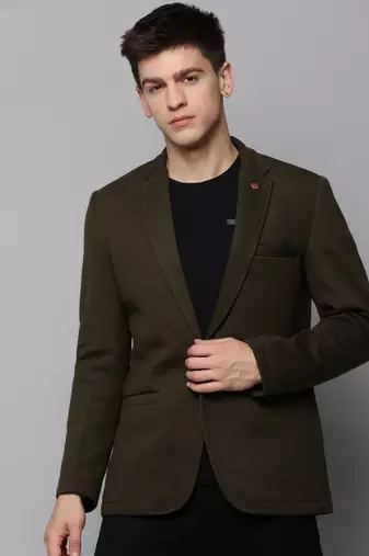 Men's Notched Lapel Solid Olive Open Front Blazer