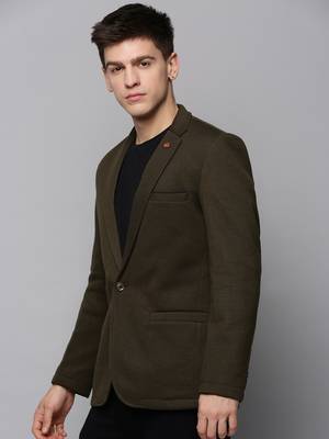 Men's Notched Lapel Solid Olive Open Front Blazer 3