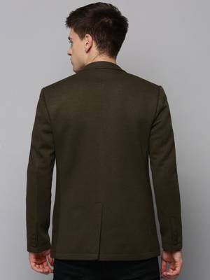 Men's Notched Lapel Solid Olive Open Front Blazer 4