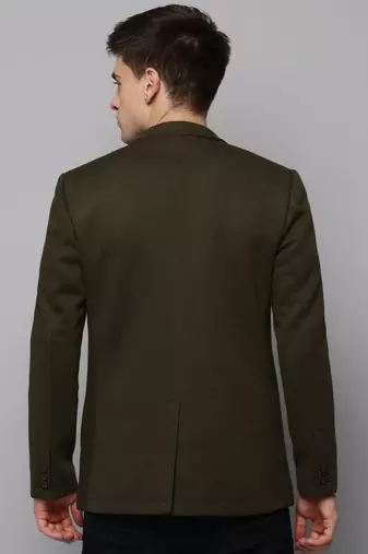 Men's Notched Lapel Solid Olive Open Front Blazer