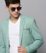 Men's Notched Lapel Solid Sea Green Open Front Blazer