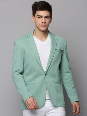Men's Notched Lapel Solid Sea Green Open Front Blazer 2