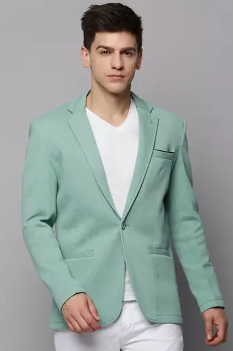 Men's Notched Lapel Solid Sea Green Open Front Blazer