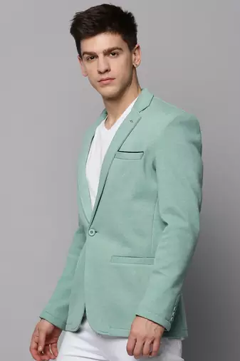 Men's Notched Lapel Solid Sea Green Open Front Blazer