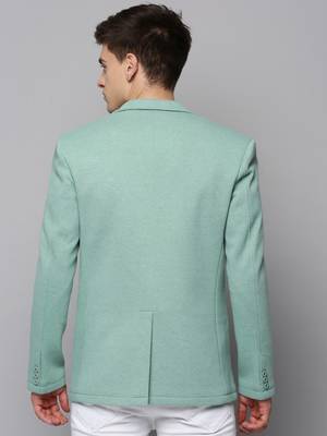Men's Notched Lapel Solid Sea Green Open Front Blazer 4