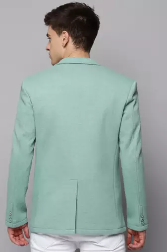 Men's Notched Lapel Solid Sea Green Open Front Blazer