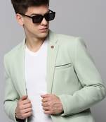 Men's Notched Lapel Solid Sea Green Open Front Blazer