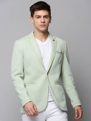 Men's Notched Lapel Solid Sea Green Open Front Blazer 2