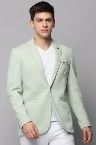 Men's Notched Lapel Solid Sea Green Open Front Blazer