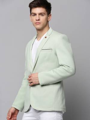 Men's Notched Lapel Solid Sea Green Open Front Blazer 3